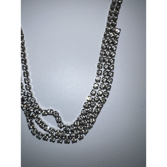 Choker Necklace Crystal Rhinestone Silver Rare Marquise Glitzy Collar Vintage - Picture 3 of 6
